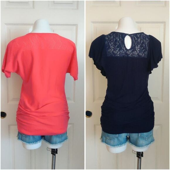 Pair of Motherhood Maternity gathered stretch top sz M - Picture 2 of 10